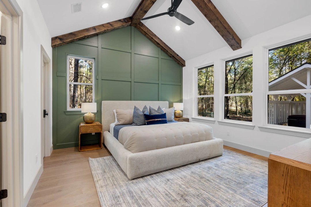 Elegant king bedroom with plush bedding